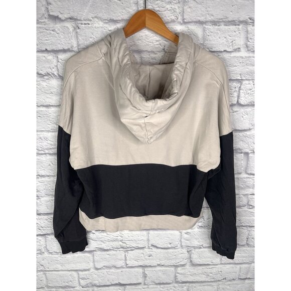 WANAKOME Women's Tan Black Hooded Full Zip Crop Sweatshirt Medium - Picture 5 of 5